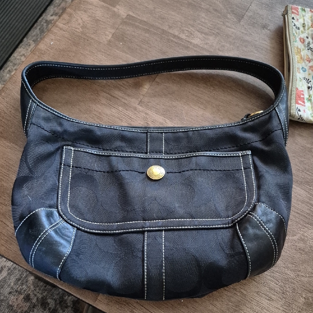 Coach Black Shoulder Bag with Gold Accent